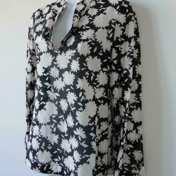 NWT TORY BURCH Black Orchard White Cotton Silk Stephanie Tunic Blouse Top XS - Picture 2 of 6